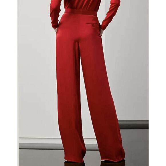 Ralph Lauren Collection Purple Label Satin Wide-Leg Pant 2 Red High Rise Trouser - Picture 4 of 11